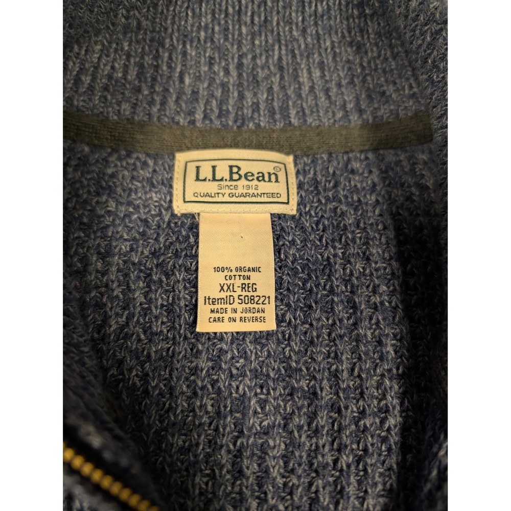 LL Bean Full Zip Sweater Mens XXL Blue Organic Cotton Knit Mock Neck Excellent - Picture 2 of 7